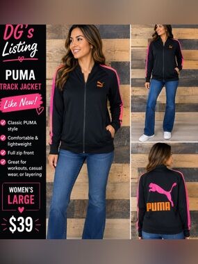 Puma Black Jacket with Pink Stripe and Orange Logo